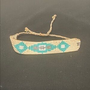 Handcrafted Beaded Bracelet - Turquoise and Cream